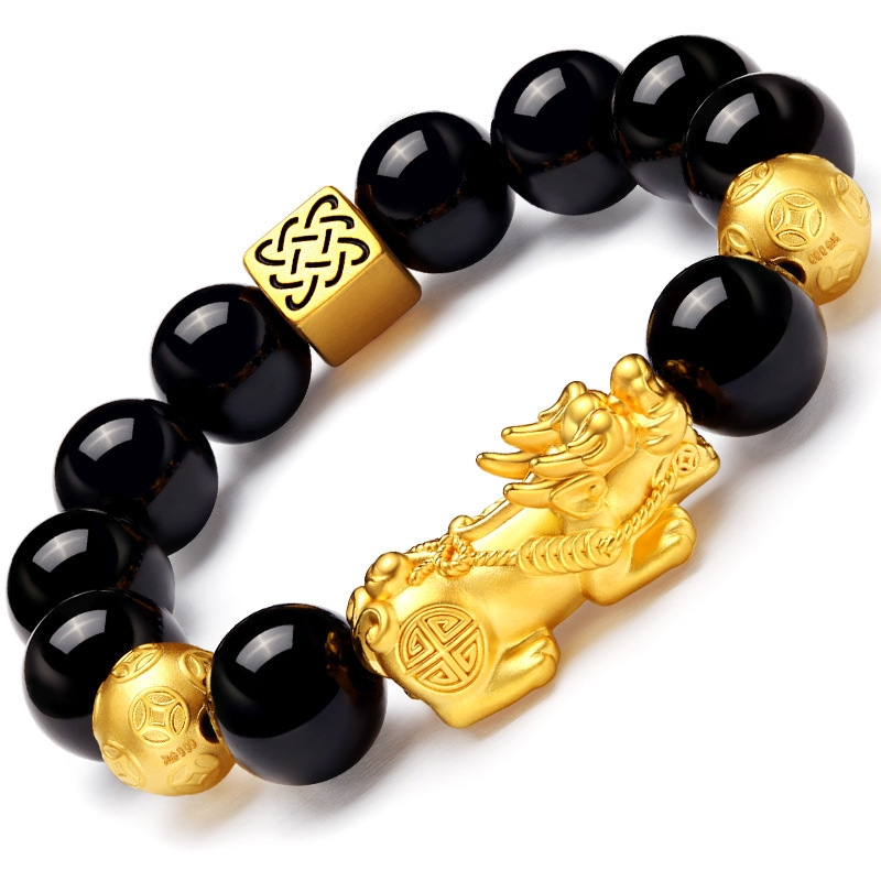 Men's domineering Pixiu bracelet gold-plated jewelry Vietnamese sand gold tattoo beaded obsidian bracelet lucky
