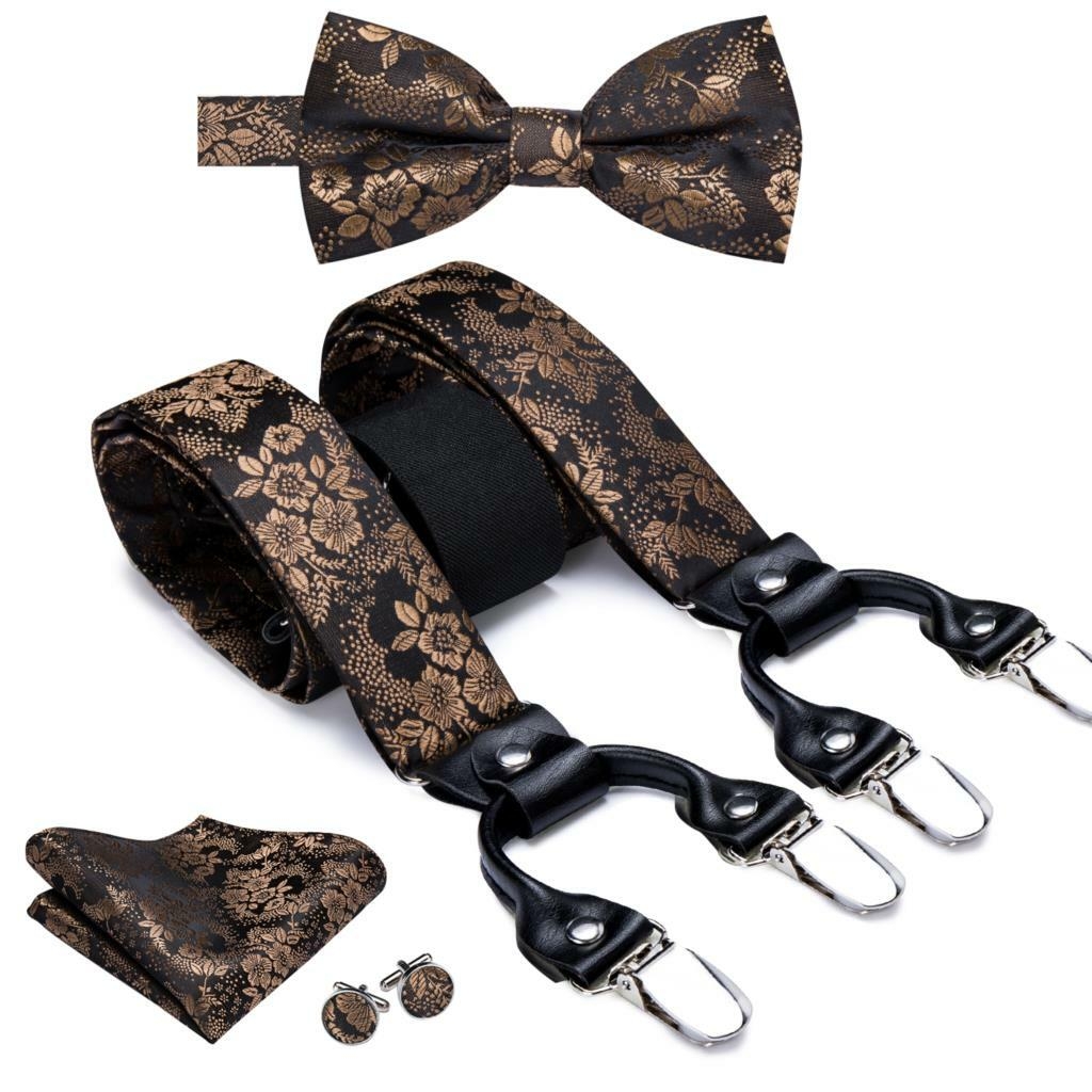 Adjustable Men's Elastic Braces Suspenders for Man Shirt Decor 100% Silk  Necktie Bowtie Pocket Square Man Cuffins Set 3.5cm Wide