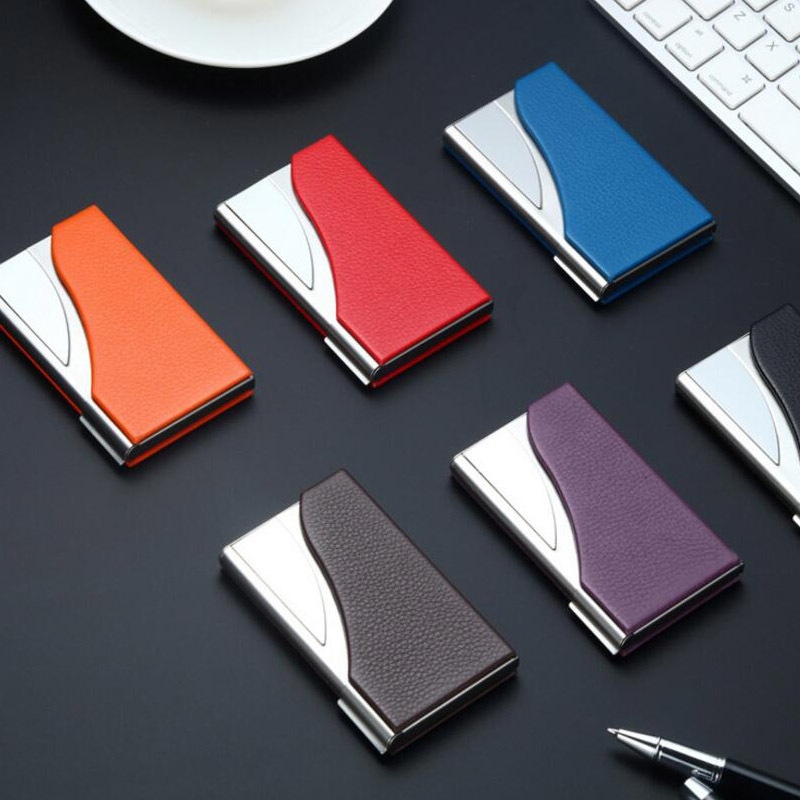 New Fashion Waterproof Credit Card Wallet Metal Aluminum Card Case Pu Leather Id Name Card Holder For Female Men