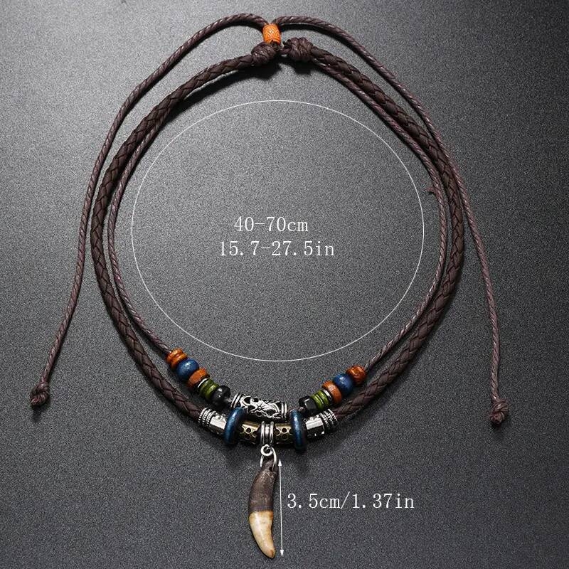 1pc retro style accessories pendant mens leather necklace multi layer long necklace for men and women details 7