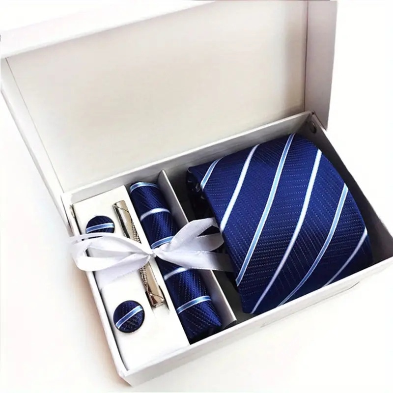 mens tie gift box 3 piece of sets tie pocket square cufflinks tie clip details 5