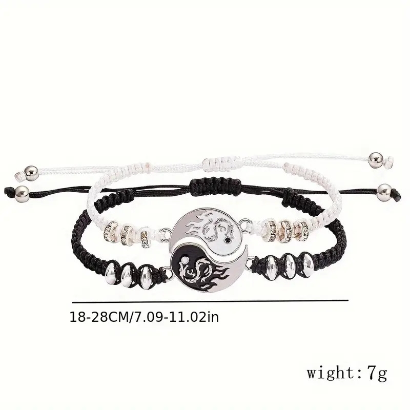 2pcs trendy   black and whitetai chi bracelet simple   bangle girls daily stylish accessories classic souvenir ideal gift for christmas birthday details 4