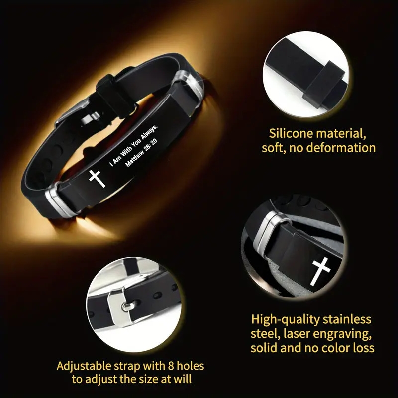 adjustable stainless steel silicone bracelet with inspirational scripture   a cuff bracelet jewelry piece with motivational quotes   daily wear a great gift for woman and for man on holidays Product details 0