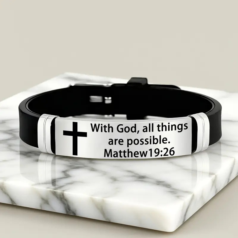 adjustable christian   verse bracelet with     inspirational scripture faith based jewelry with cross charm christian symbols   fit strap for men women easter christmas birthday gifts for men women religious gift for daily wear special occasions       verse with god   magnetic free no batteries electronics year round christian apparel Product details 2