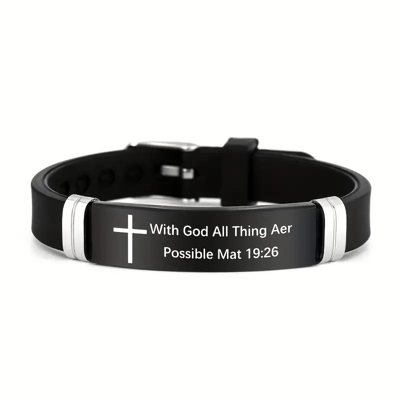 adjustable 316 steel bracelet with inspirational verses all things through who strengthens never fails with god all things are i have the one sporty daily wear parties and holidays versatile bracelet sporty bracelet durable bracelet Product details 5