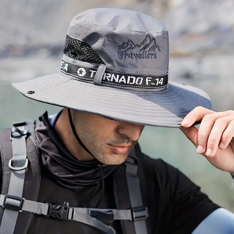 2件男士运动宽檐遮阳帽， +防晒，可透气网眼面料及可调节带 - 轻便户外帽子适合钓鱼、徒步旅行、露营、海滩，防晒头饰，舒适佩戴，夏季旅行必备 详情 0