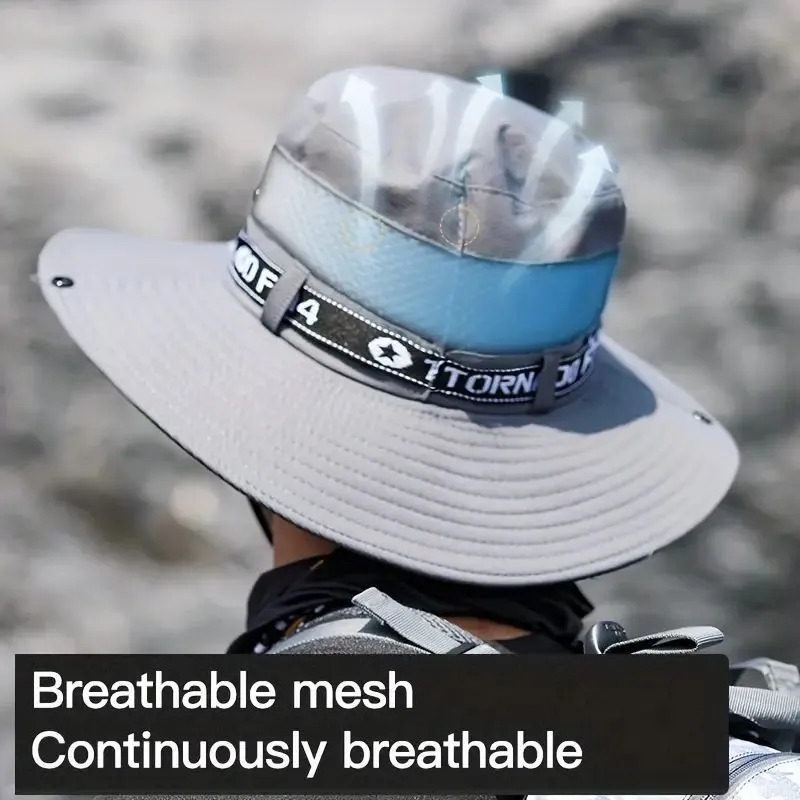 2件男士运动宽檐遮阳帽， +防晒，可透气网眼面料及可调节带 - 轻便户外帽子适合钓鱼、徒步旅行、露营、海滩，防晒头饰，舒适佩戴，夏季旅行必备 详情 3