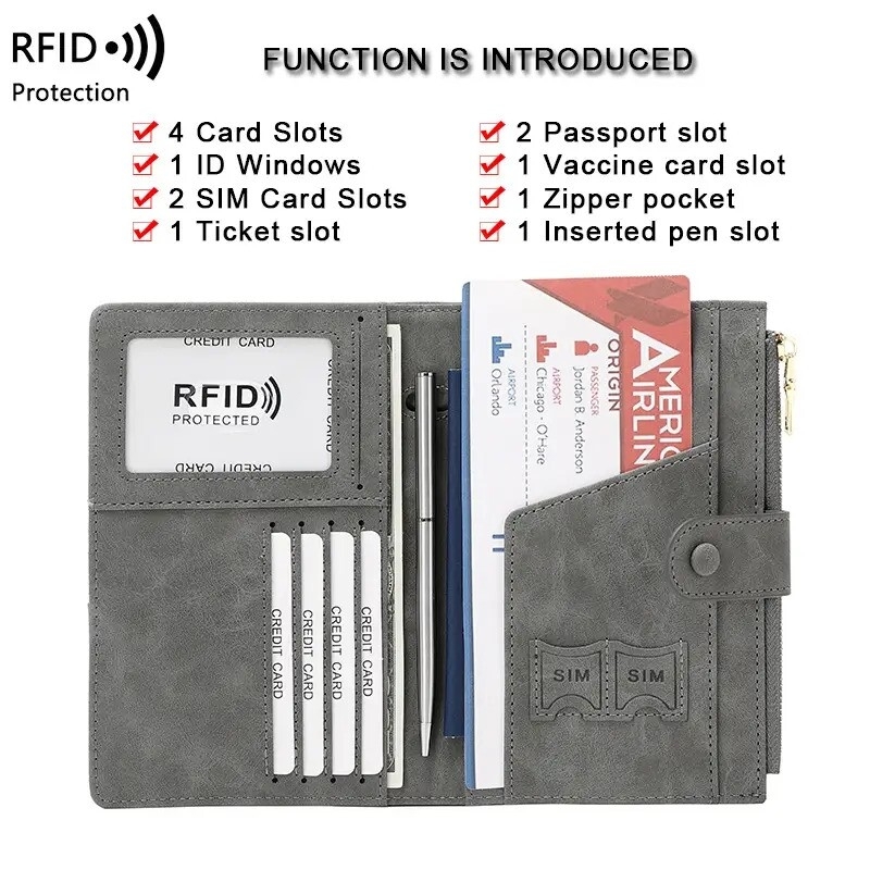 new id bag anti theft rfid passport clip zipper buckle certificate holder multi functional travel passport bag ticket holder 3