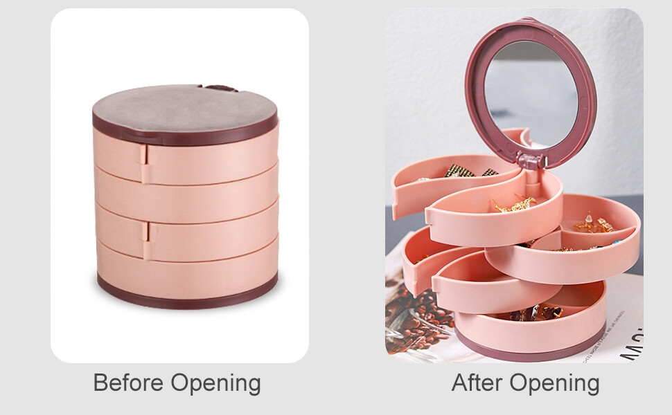 Caja de almacenamiento de joyas con espejo, organizador de joyas pequeño para mujer