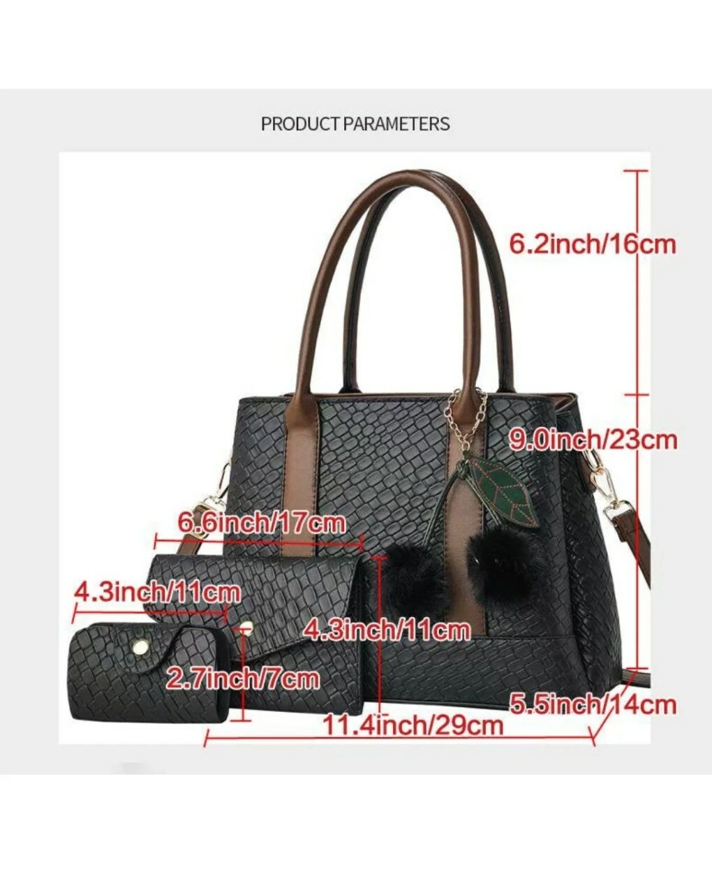 black 3in1 women handbag size