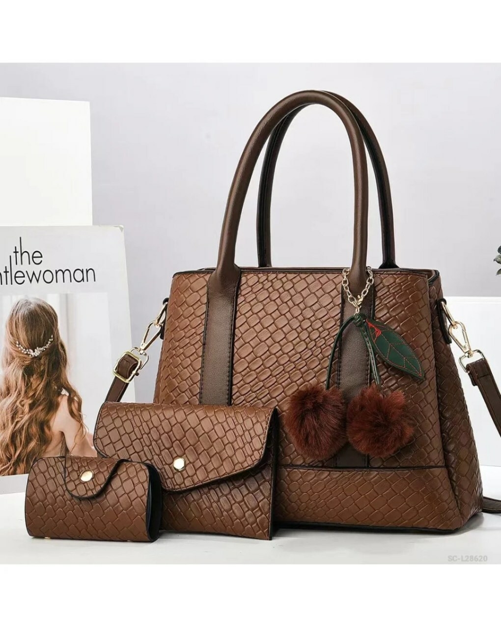 brown 3in1 women handbag