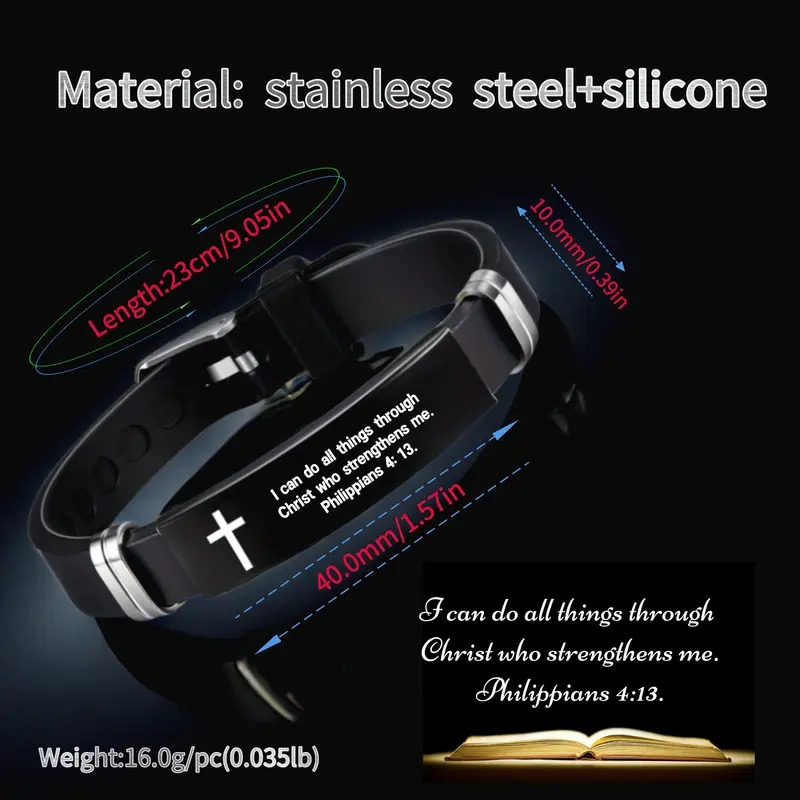 adjustable stainless steel silicone bracelet mens cuff bracelet jewelry holiday gift casual attire Product details 1