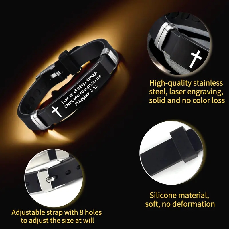 adjustable stainless steel silicone bracelet mens cuff bracelet jewelry holiday gift casual attire Product details 0