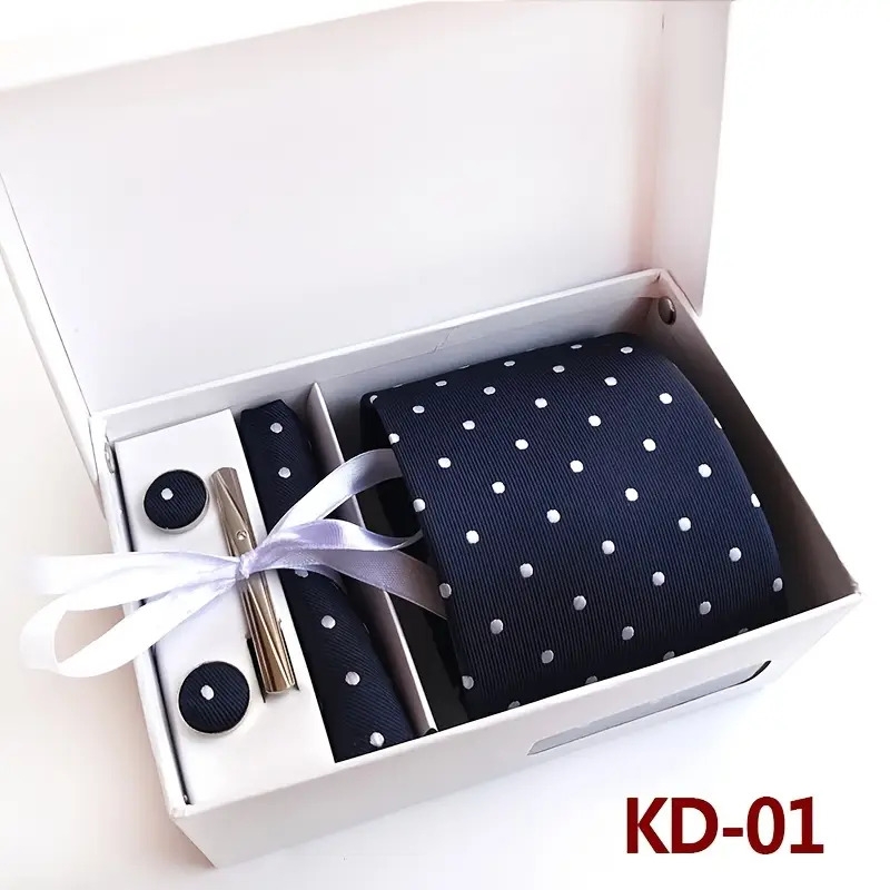 mens polka dot tie set in gift box polyester woven for business wedding formal attire details 1