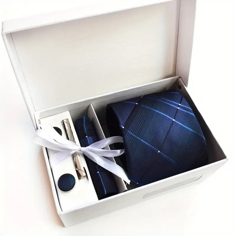 mens tie gift box 3 piece of sets tie pocket square cufflinks tie clip details 2