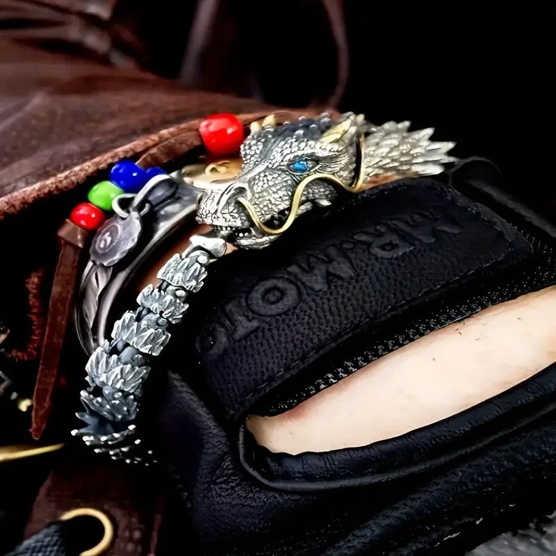 男女同款情侣圣诞生日礼物龙年新款中式复古镀银龙手链霸气个性龙骨手链男士潮流个性配饰 详情 1