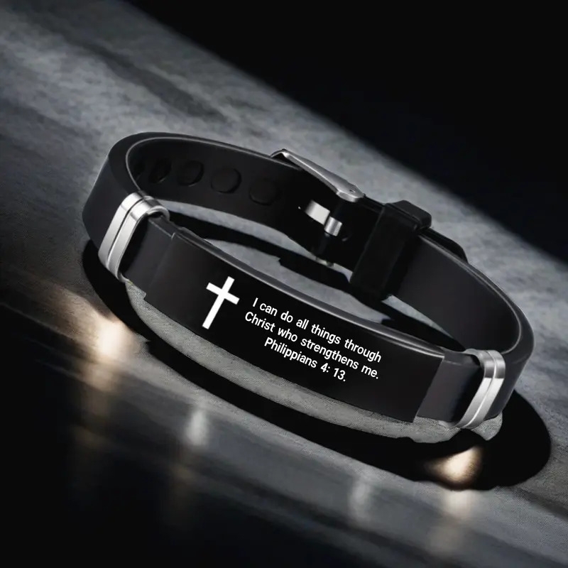 adjustable stainless steel silicone bracelet mens cuff bracelet jewelry holiday gift casual attire Product details 4