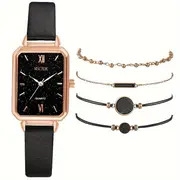 5pcs set womens casual rectangle quartz watch pu leather wrist watch bracelets gift for mom her details 7