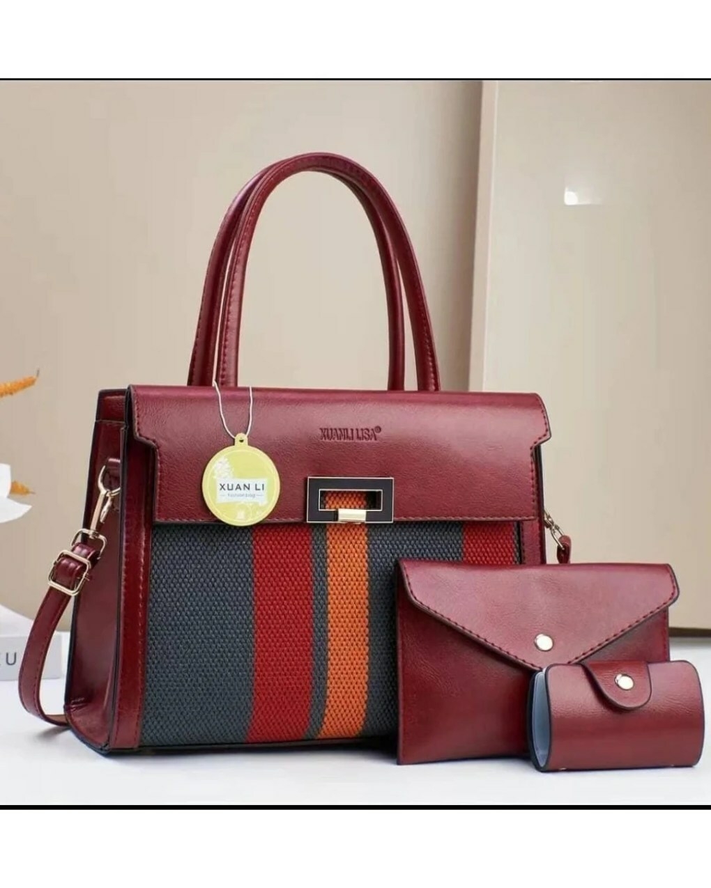 WINE 3IN1 STRIPY WOMEN HANDBAG