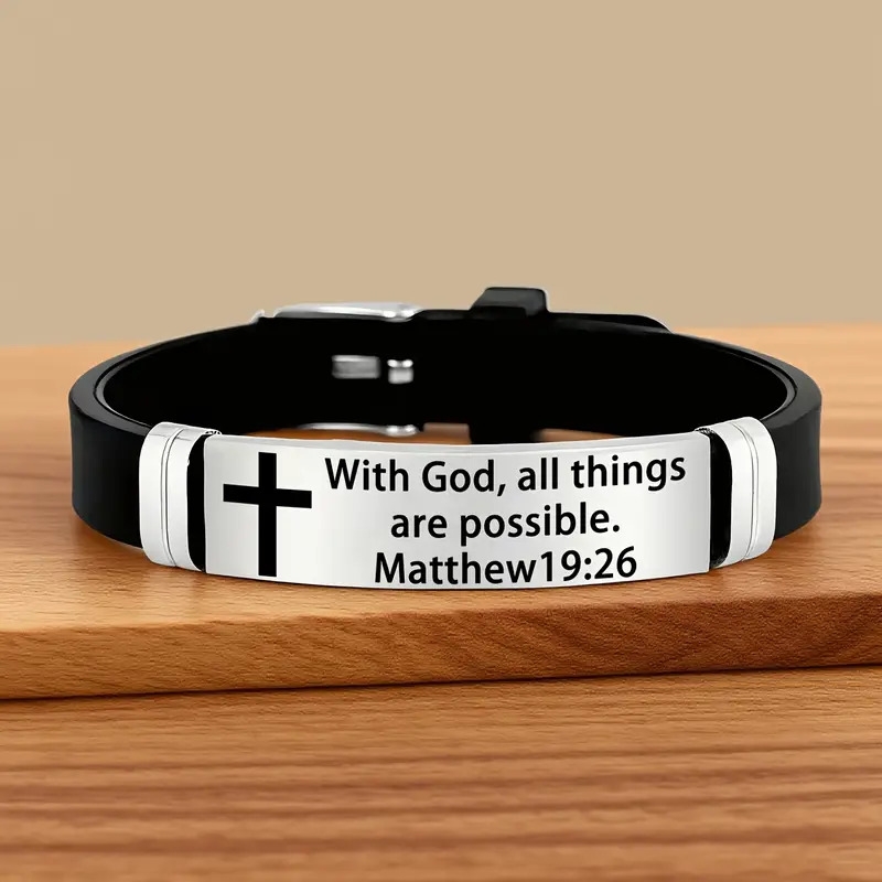 adjustable christian verse bracelet with inspirational scripture faith based jewelry with cross charm christian symbols fit strap for men women easter christmas birthday gifts for men women religious gift for daily wear special occasions verse with god magnetic free no batteries electronics year round christian apparel Product details 0