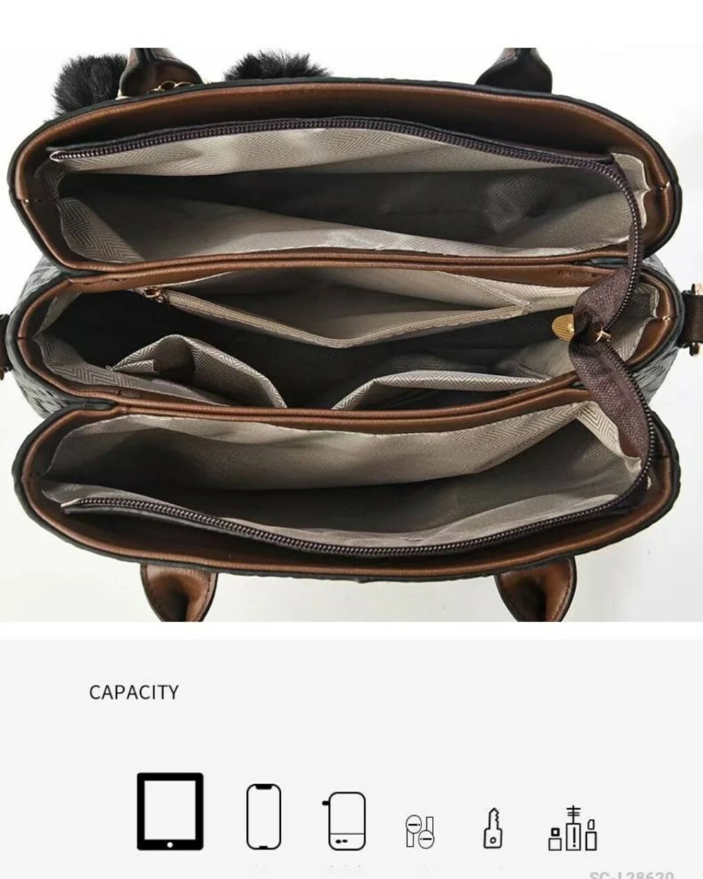 black 3in1 women handbag inner view