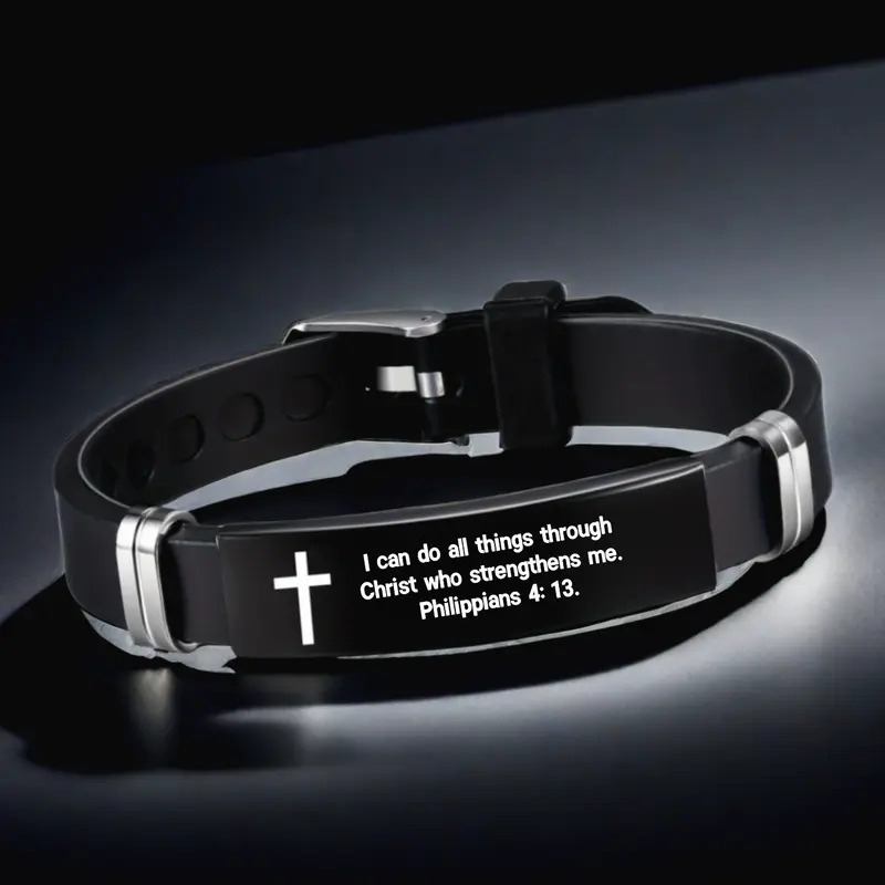 adjustable stainless steel silicone bracelet mens cuff bracelet jewelry holiday gift casual attire Product details 5