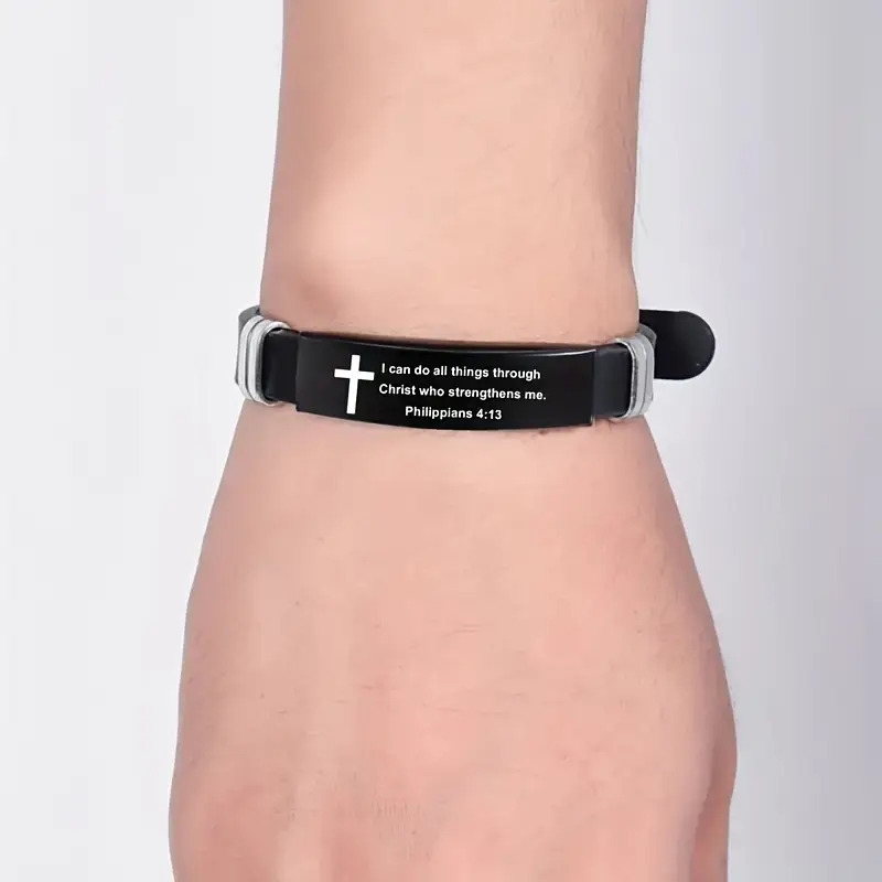 adjustable 316   steel bracelet with inspirational   verses   all things through   who strengthens   never fails with god all things are   i have   the one       sporty     daily wear parties and holidays versatile bracelet sporty bracelet durable bracelet Product details 7