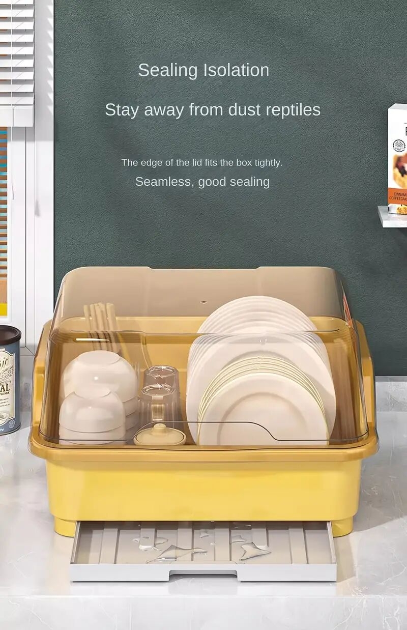 1pc plastic cutlery storage box with lid dustproof drain rack for kitchen countertop large size utensil organizer details 1