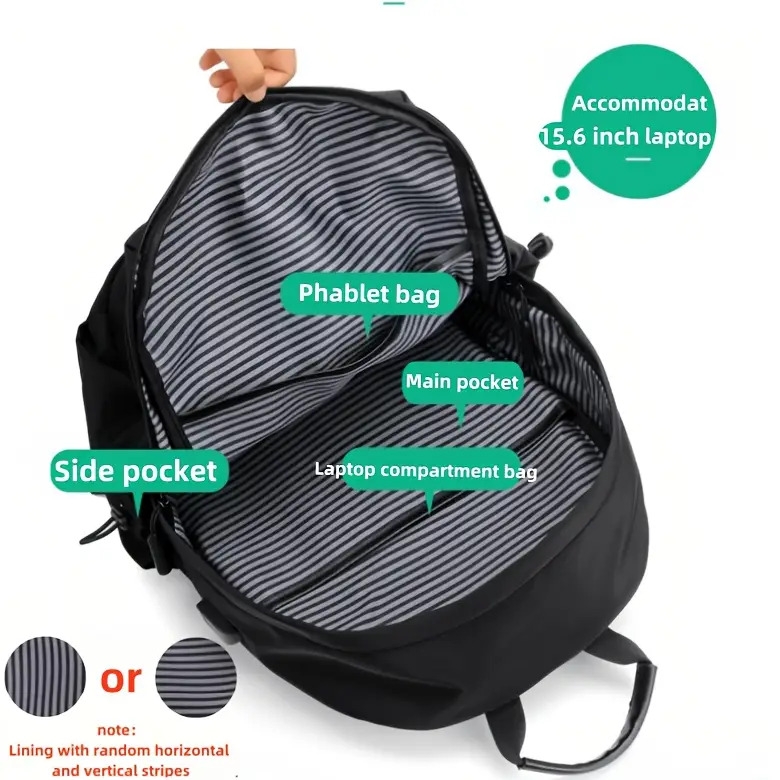 男士时尚纯色简约双肩背包轻便运动旅行通勤笔记本电脑背包学生背包 详情 6