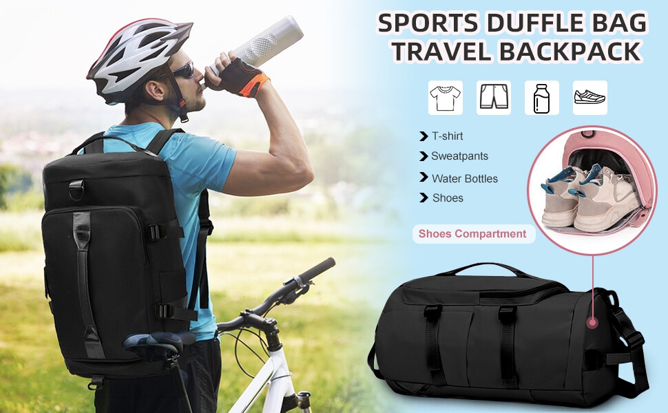 sport gym duffle travel backpack bag is made with durable, water-resistant