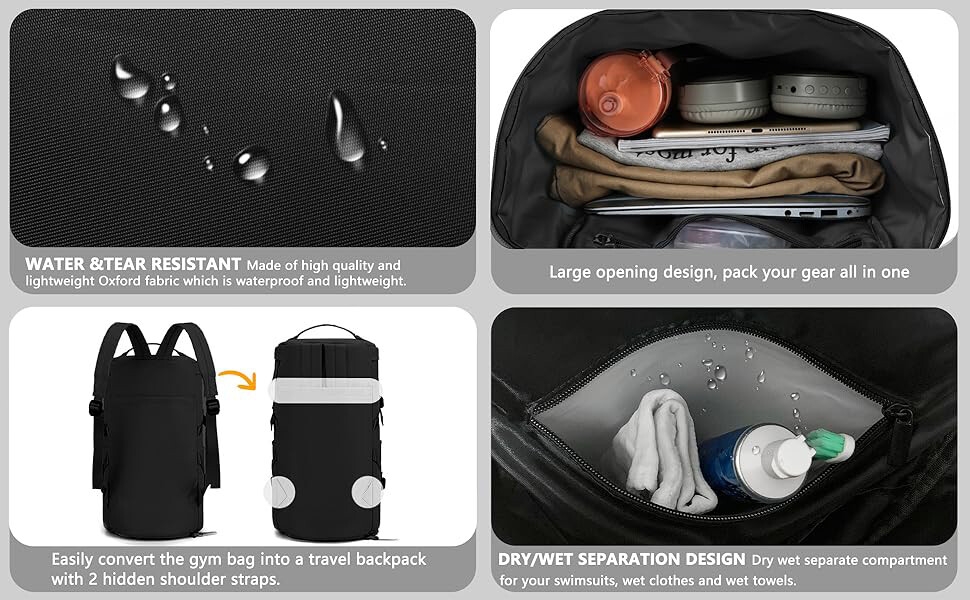 Sports Travel Bag - Durable Large Dry Wet Separated Duffel Bag Travel Bag with 7 Compartments