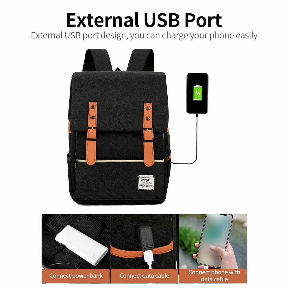 Large Capacity Computer Backpack Fashion Business Bag Outdoor Leisure Travel Bag Set with External USB Port Black
