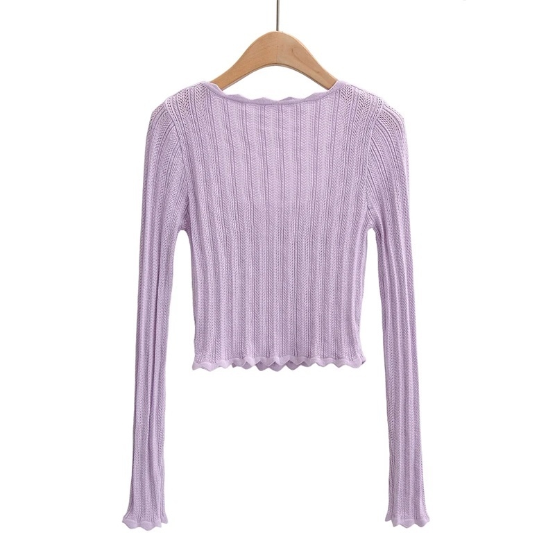 Details of Women Scoop Neck Open Stitch Jumper In Fine Knit Rib With Wave  Trim Pullover