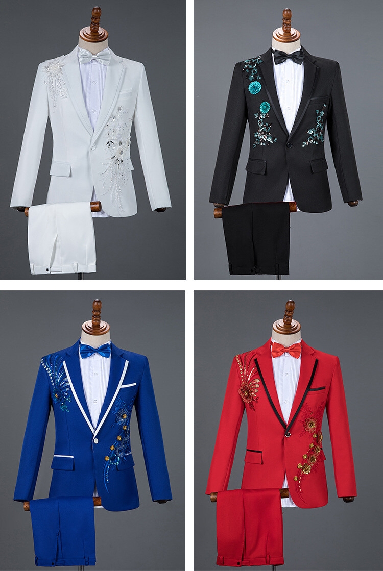 Fashion Diamond Floral Men Suits For Wedding Mens Suits 3 Piece Blazer ...