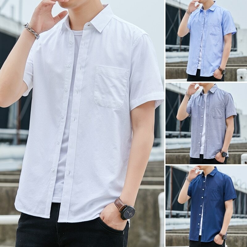 Fashion Summer Solid Men Shirt Male Clothing Slim Fit Oxford Cotton ...