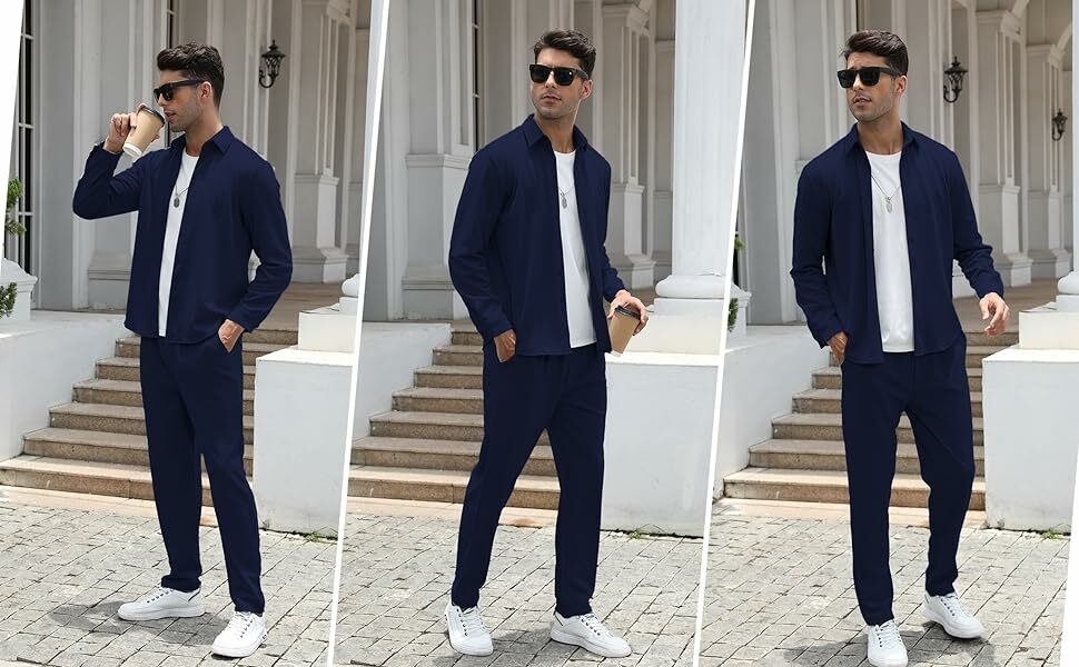 FZNHQL Casual Suit Set for Men 2-Piece Pants and Shirt Ensemble