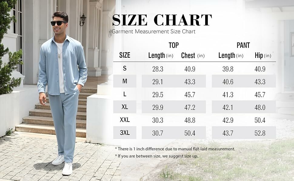 FZNHQL Size Chart for Casual Men's Clothing Set 2-Piece Ensemble