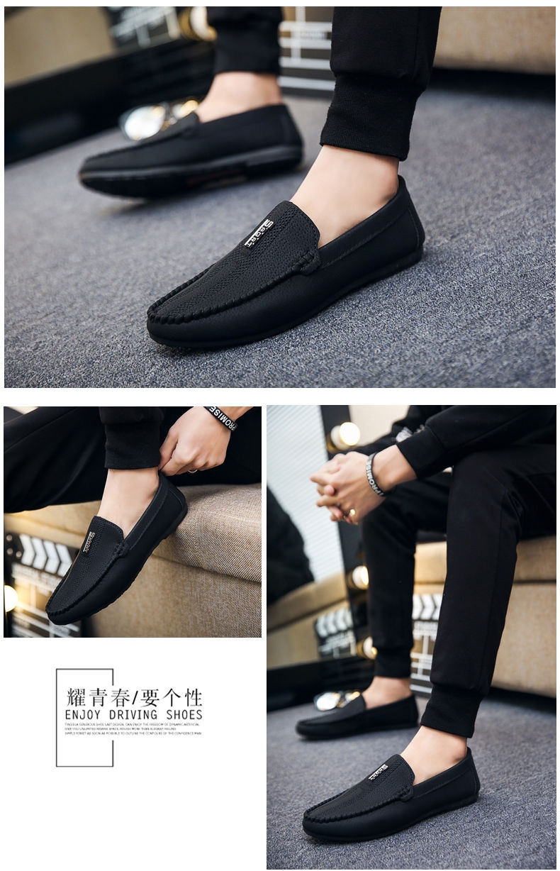 Fashion Men's Casual Shoes Korean Version Flat Loafer Shoes-Black ...