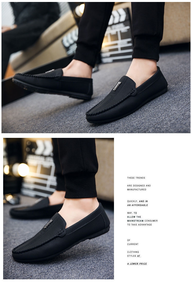 Fashion Men's Casual Shoes Korean Version Flat Loafer Shoes-Black ...