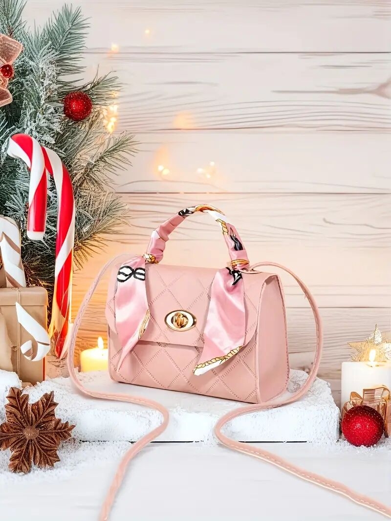 【优雅风格】时尚红色绗缝钻石图案斜背包，搭配围巾点缀 - 防污合成皮革，可互换肩带，金色扣环 - 非常适合休闲、工作或聚会外出，休闲斜挎包-优雅手提包 - 合成皮革包、钱包斜背包 详情 8