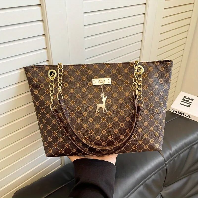 女孩时尚大容量手提包 - 耐用仿皮革，时尚肩背与手提包，带金属链条肩带，适合日常通勤与派对使用 5