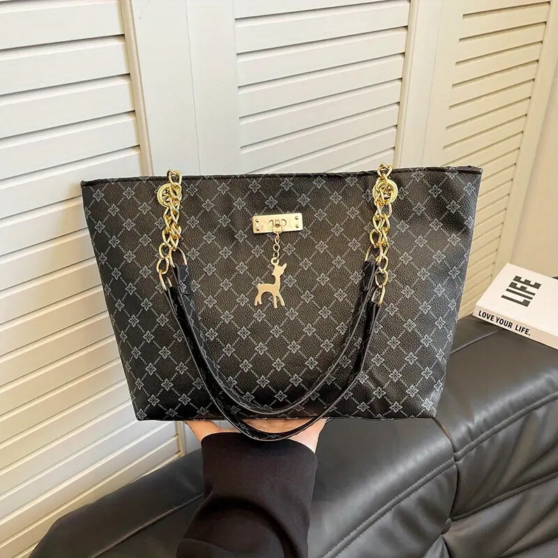 女孩时尚大容量手提包 - 耐用仿皮革，时尚肩背与手提包，带金属链条肩带，适合日常通勤与派对使用 8