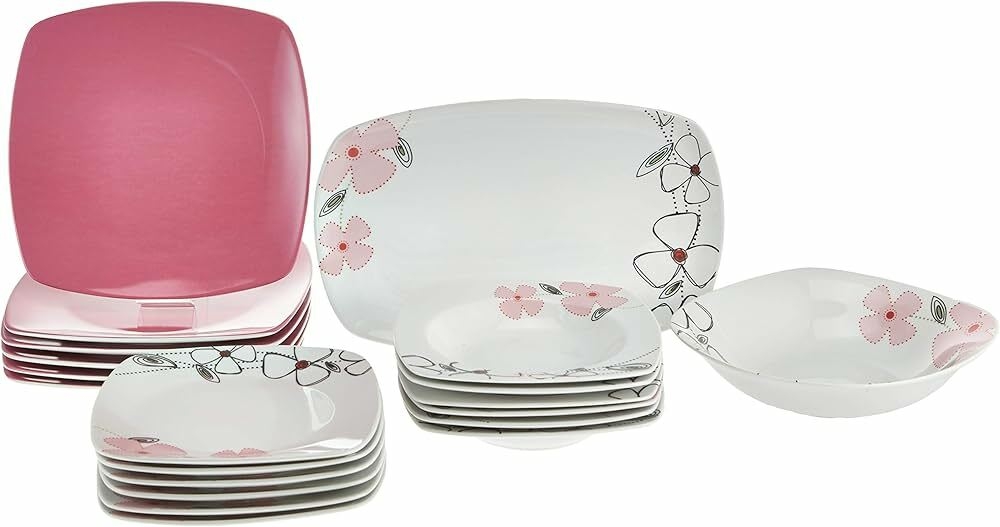 فلامينجو طقم عشاء مربع من البورسلين، متعدد الالوان، Fl7701Pds، 20 قطعة :  Amazon.ae: المطبخ