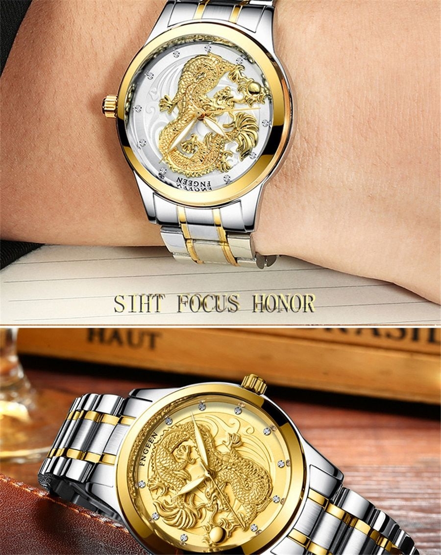 Fngeen Men's Watches Golden Dragon Luxury Stainless Steel Watch Jumia