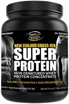 Fortifeye Super New Zealand Grass Fed Whey Protein Vanilla Flavor, 20 Servings, 1 Pack - Non-Denatured Organic Grass Fed Whey Protein Powder for Workout, Sports Nutrition & Improve Immune System