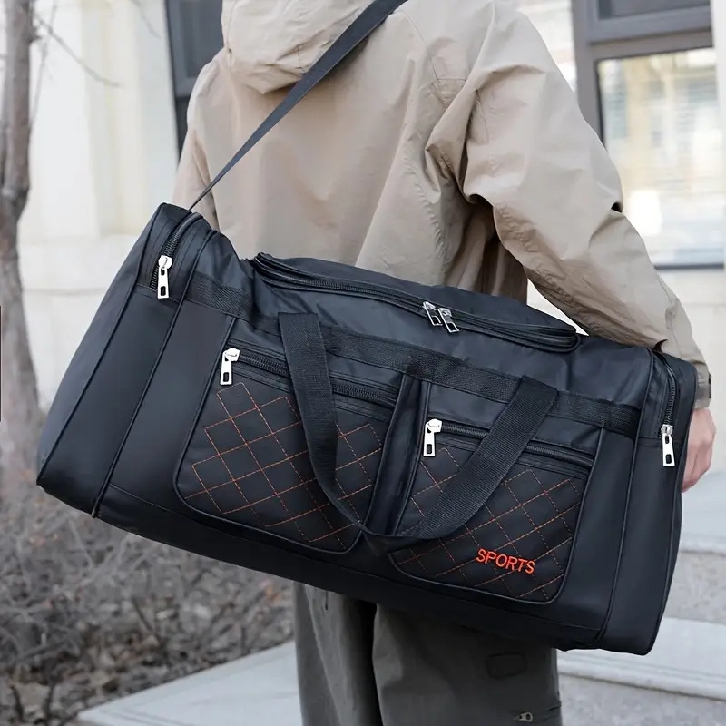 超大容量旅行行李袋 - 耐用尼龙材质，多口袋设计适合健身房和周末旅行 - 红色、蓝色、黑色可选 9