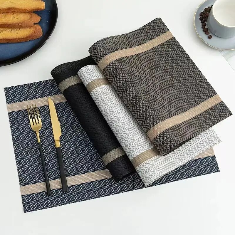 1pc golden thread jacquard pvc place mat waterproof oil proof heat insulating table mat for restaurants cafes and western dining details 0