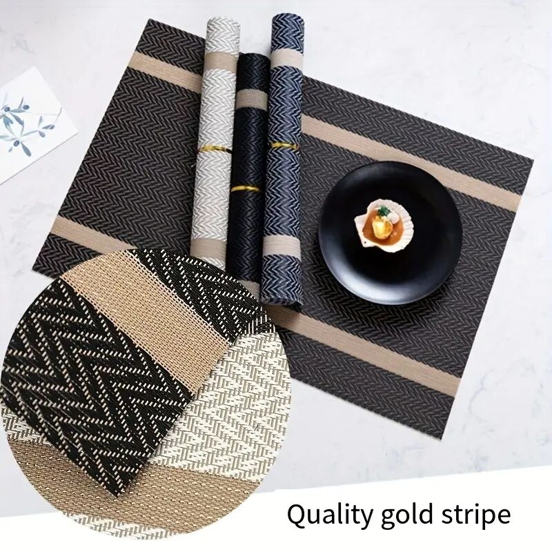 4 6 8 10pcs horizontal striped table placemat tableware pad insulation mat pvc european light luxury simple style wash free placemat home decor dining table decor details 2