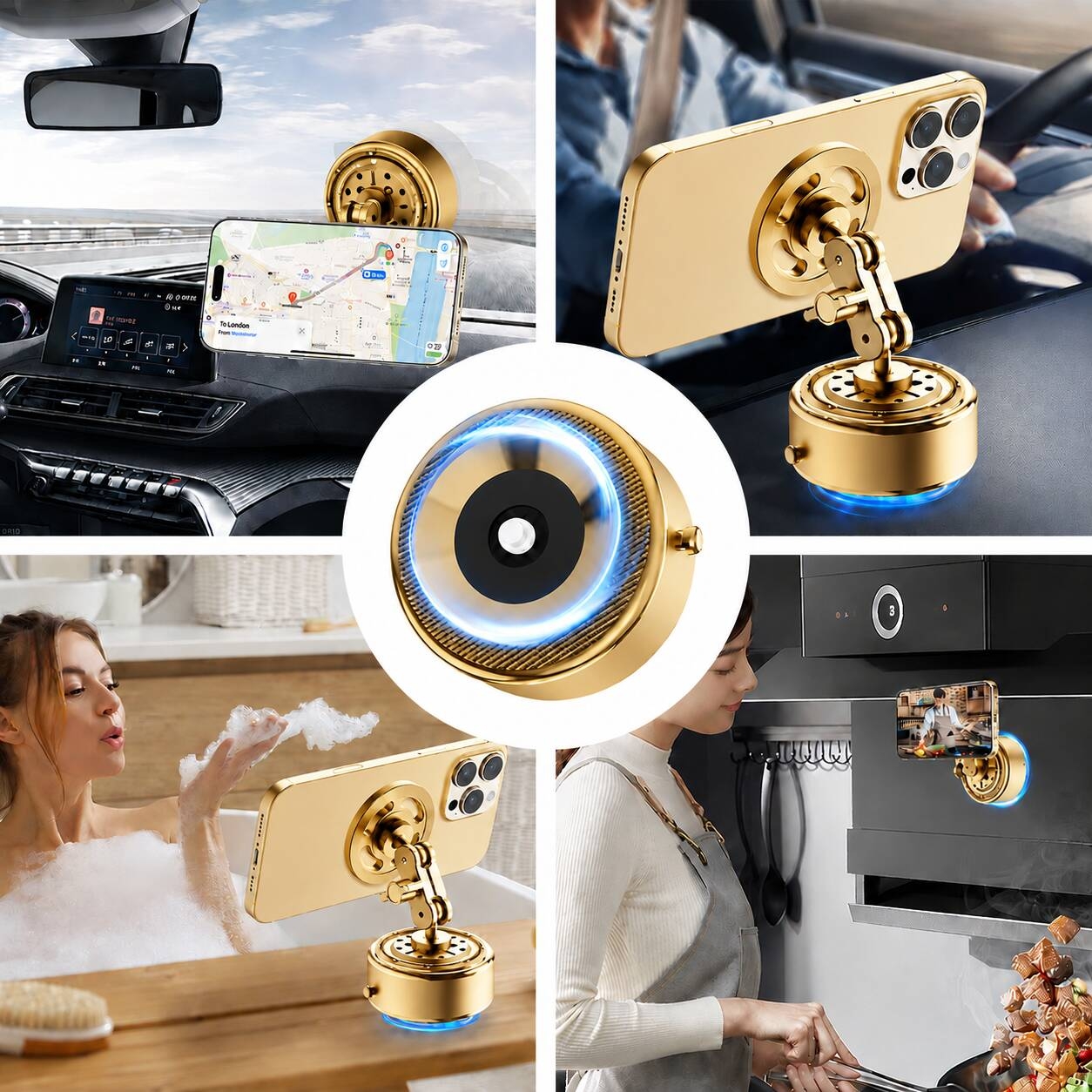 Universal Foldable 360 Magnetic Car Phone Holder Gold