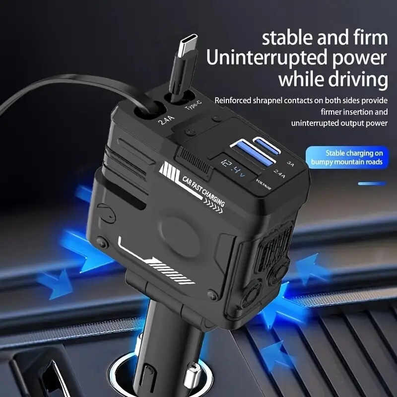 4 合 1 120w 可伸缩快速充电汽车充电器,pd 3.0 type-c 手机充电器,适用于 iphone、xiaomi、huawei、samsung 智能手机,短路保护,过热保护,过压保护,过充保护 4